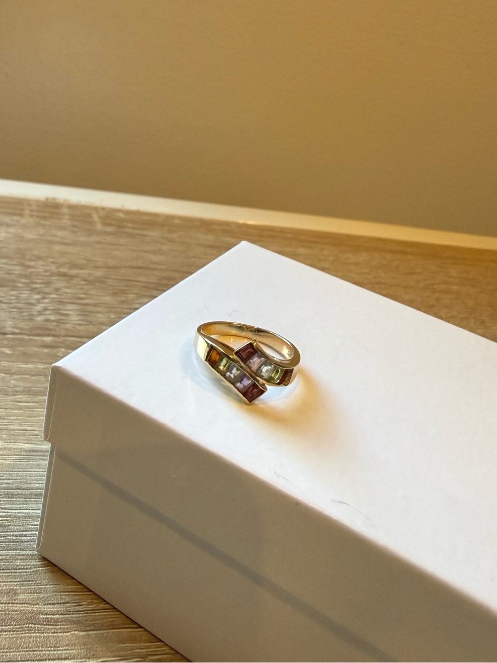 Multi Gemstone 14K Yellow Gold Bypass Ring Marked Size 6